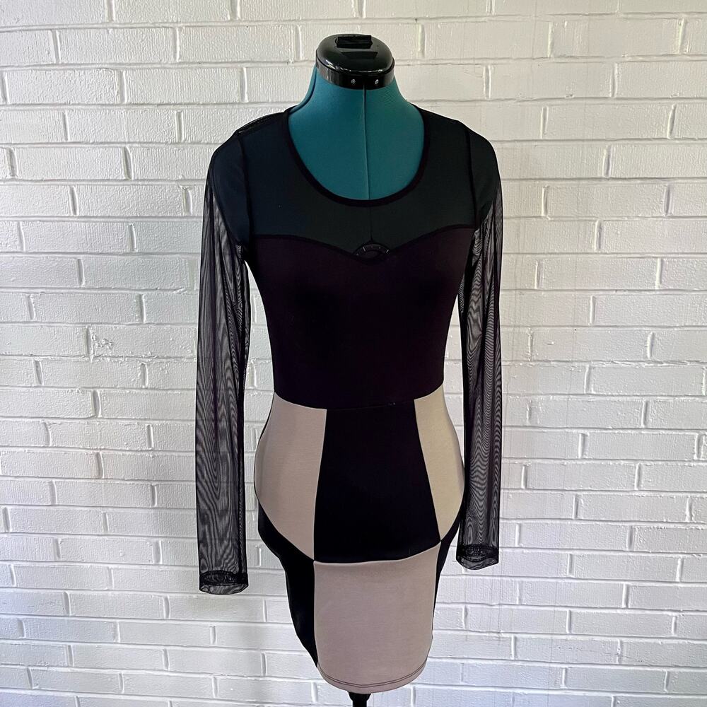 Vintage 90s Body Central bodycon color block black and tan dress